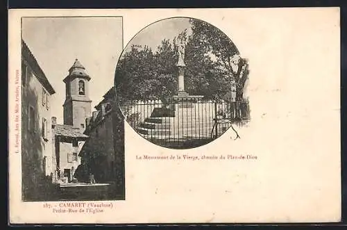 AK Camaret, Petite-Rue de l`Église et Monument de la Vierge, chemin du Plan-de-Dieu