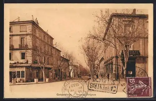 AK Carpentras, Avenue d`Avignon avec bâtiments et arbres en hiver