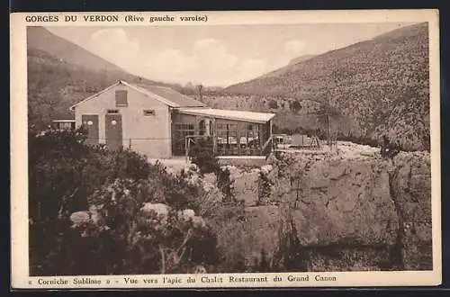 AK Gorges du Verdon, Vue vers l`apic du Chalet Restaurant du Grand Canon
