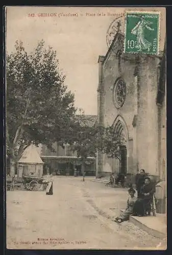 AK Grillon, Place de la Bourgade avec église et arbres