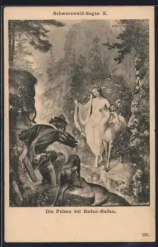 AK Schwarzwaldsagen, Ansicht eines Paares vor den Felsen bei Baden-Baden