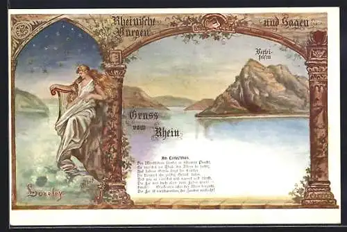 Künstler-AK Rheinische Burgen und Sagen: Am Lorelyfelsen