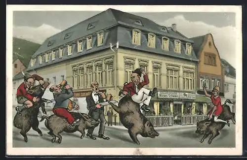 Künstler-AK Adenau i. d. Eifel, Hotel-Restaurant zum wilden Schwein