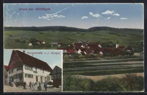 AK Möttlingen, Spezereihandlung J. Stanger, Gesamtansicht mit Feldern