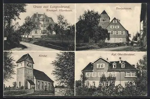 AK Langenbrand / Württ., Evangel. Pfarrhaus, Kgl. Oberförsterei, Dorfstrasse, Kirche