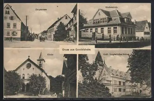 AK Gondelsheim / Württ., Gräfl. Douglassches Schloss, Hauptstrasse, Kinderschule