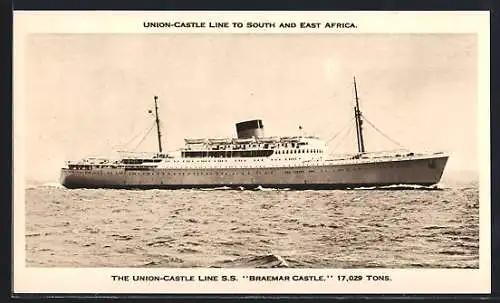 AK The Union-Castle Line SS Braemar Castle, Passagierschiff