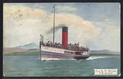 Künstler-AK Passagierschiff PS Juno, G. & S. W. Ry. Co.