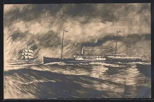 Künstler-AK Dampfer Victoria in schwerer See