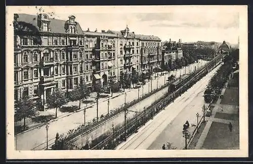 AK Berlin-Schöneberg, Hochbahn in der Kleistrasse, Blick zum Hochbahnbahnhof
