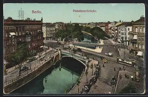 AK Berlin-Tiergarten, Verkehr an der Potsdamerbrücke, Strassenbahn