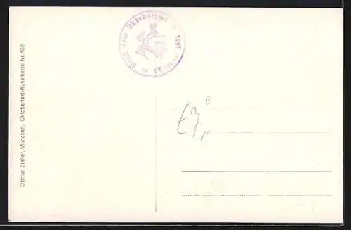 AK München, Oktoberfest, Münchner Kindl weist Besuchern mit Dackel den Weg