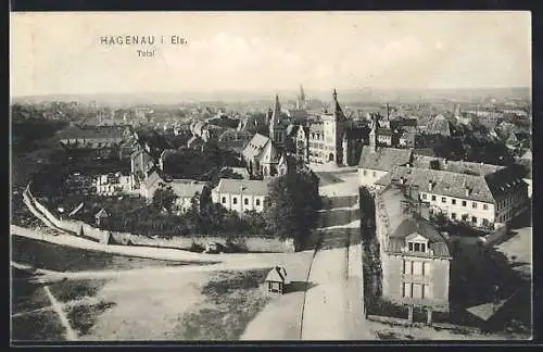 AK Hagenau i. Els, Totalansicht mit Strasse aus der Vogelschau