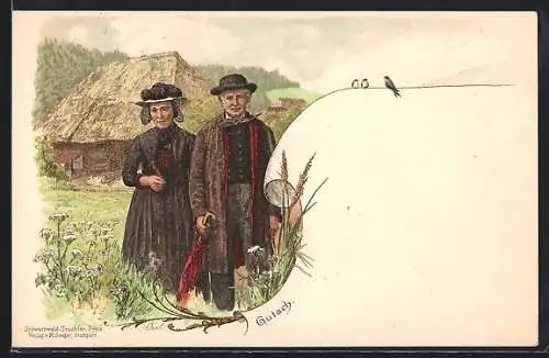 Künstler-AK sign. Issel: Gutach, Paar in Schwarzwälder Tracht