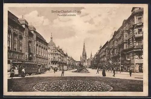 AK Berlin-Charlottenburg, Tauentzienstrasse, Strassenbahn, Kaiser Wilhelm Gedächtniskirche