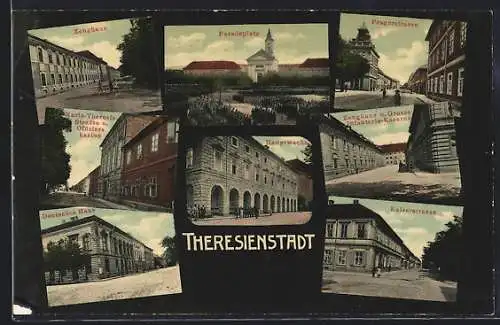 AK Theresienstadt, Zeughaus, Paradeplatz, Pragerstrasse, Hauptwache, Kaiserstrasse, Deutsches Haus