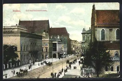 AK Breslau, Schweidtnitzerstrasse mit Kutschen