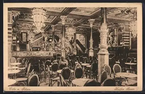 Lithographie Köln / Rhein, Cafe Bauer, Innenansicht, Hohestrasse