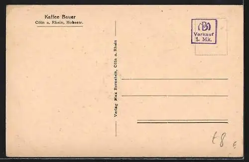 Lithographie Köln / Rhein, Cafe Bauer, Innenansicht, Hohestrasse