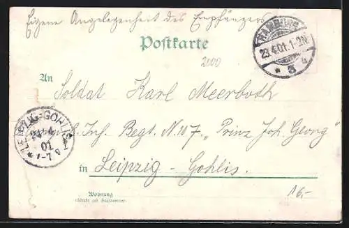 Lithographie Hamburg, Uferpartie mit Fährhaus Uhlenhorst, Segelboot