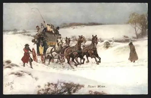 AK Postkutsche fährt durch hohen Schnee