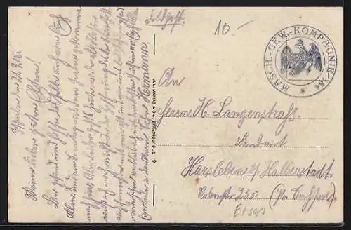 AK Mörchingen, Kapellenstrasse mit Soldaten