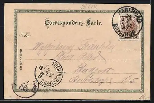 Lithographie Karlsbad, Hirschensprung, Ortsansicht mit Berg