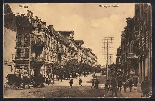 AK Wilna, Schopenstrasse mit Passanten