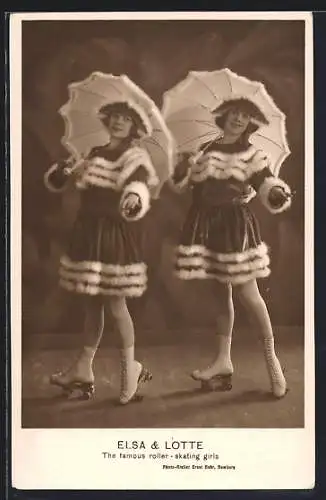 AK Elsa und Lotte mit Rollschuhen bei einem Auftritt