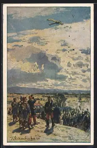 Künstler-AK sign. T. von Eckenbrecher: Beschiessung einer deutschen Taube