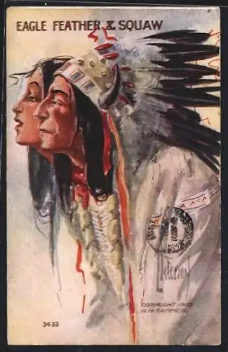 Künstler-AK Eagle Feather X Squaw