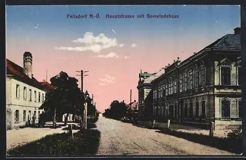 AK Felixdorf /N.-Ö., Hauptstrasse mit Gemeindehaus