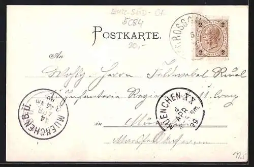 Lithographie Grossgmain, Gasthof zum Kaiser Karl mit Strassenpartie