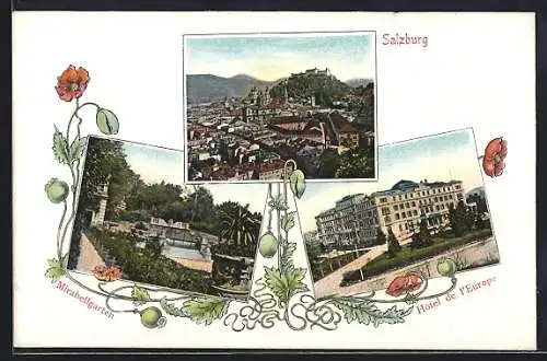 AK Salzburg, Hotel de l`Europe, Mirabellgarten, Teilansicht