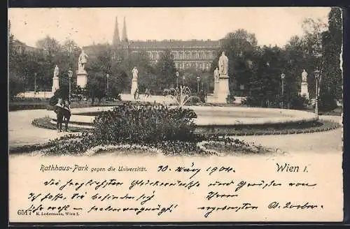 AK Wien, Rathaus-Park gegen die Universität, Springbrunnen