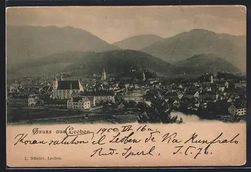 AK Leoben, Totalansicht mit Bergpanorama
