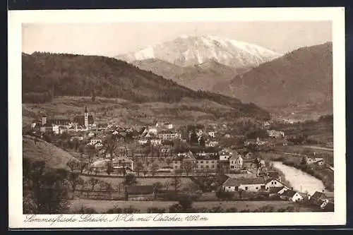 AK Scheibbs /N.-Oe., Gesamtansicht mit Oetscher aus der Vogelschau