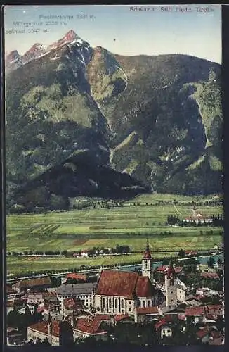 AK Schwaz /Tirol, Teilansicht mit Stift Fiecht und Bergspitzen