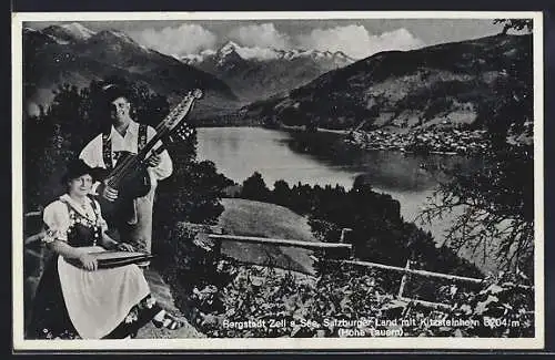 AK Zell am See, Bayrisch-Tiroler Duo M. Wecker und A. Kathrein, Blick auf Ort und See