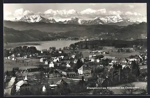 AK Krumpendorf am Wörthersee, Totalansicht mit Karawanken aus der Vogelschau