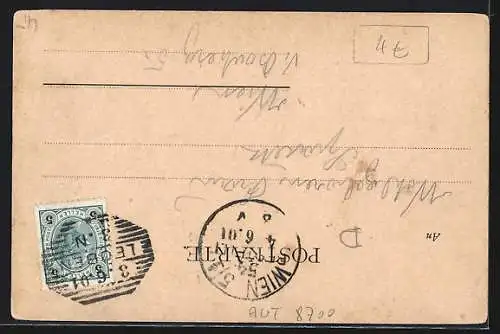 AK Leoben, Blick auf den Ort mit Bergpanorama