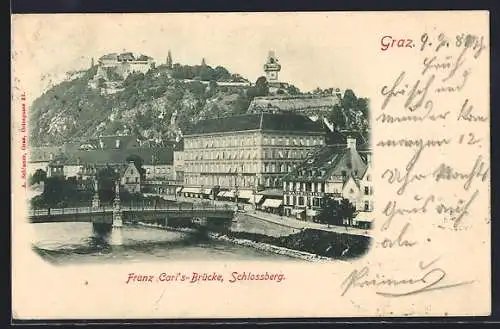 AK Graz, Franz Carl`s-Brücke und Schlossberg