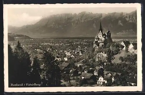 AK Rankweil /Vorarlberg, Ortsansicht mit Bergpanorama