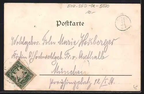 Lithographie Salzburg, Stadtbrücke und Hohen-Salzburg