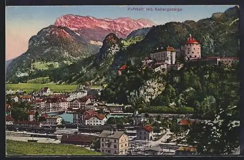 AK Kufstein, Blick auf den Ort mit Kaisergebirge