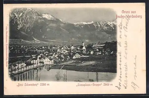 AK Buchs-Werdenberg, Ortsansicht mit Drei Schwestern und Scesaplana-Gruppe