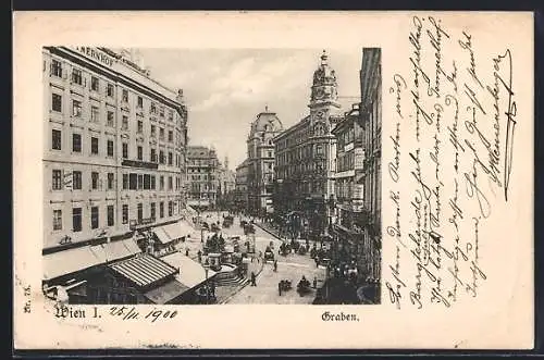 AK Wien, Graben mit Geschäften und Brunnen