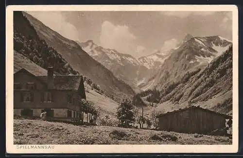 AK Spielmannsau, Ortsansicht mit Bergpanorama