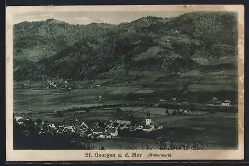 AK St. Georgen a. d. Mur, Teilansicht mit Bergen
