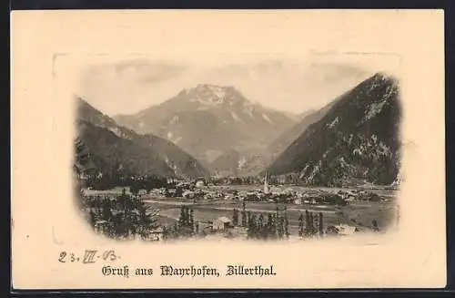 AK Mayrhofen, Ortsansicht im Zillerthal